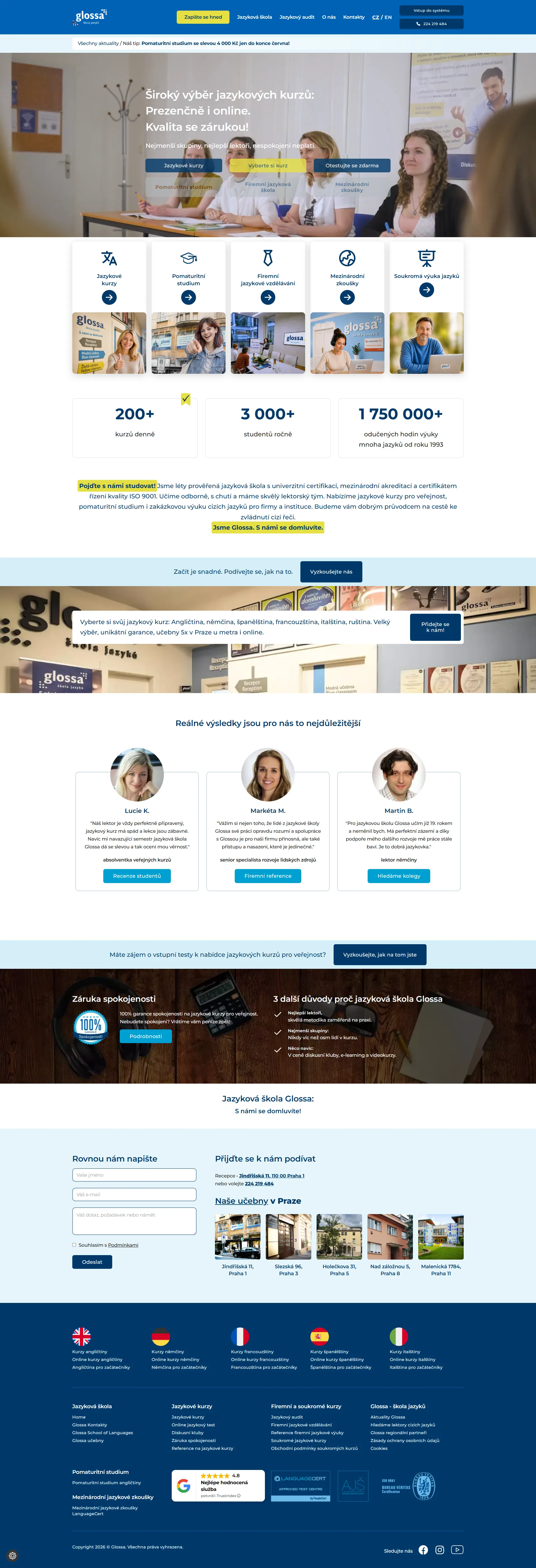 Elegant web design - naše reference - Glossa - Jazyková škola